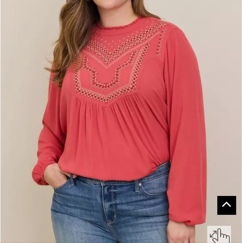 Torrid Crinkle Gauze Embroidered Blouse